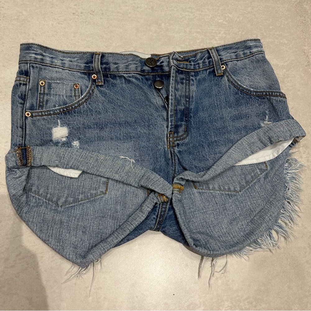 One Teaspoon Distressed Blue Jean Shorts